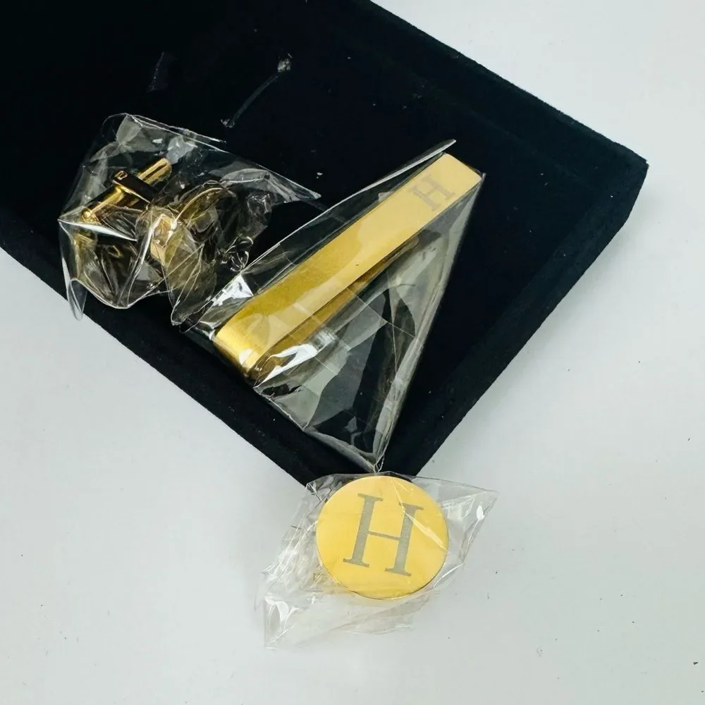 H Initial Cufflinks and Tie Clip Set for Men
